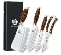 WILDMOK Juego de Cuchillos de Cocina de 4 Piezas Juego de Cuchillos Asiáticos Acero Alemán - X50CrMoV15 para Cortar y Rebanar Multifuncionales