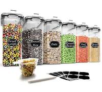 Wildone Paquete de 6 recipientes herméticos para cereales de 4 litros con tapa negra a prueba de fugas para cereales y alimentos secos (azúcar, harina, etc.)