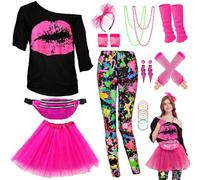 WILDPARTY Disfraz de los años 80 para mujer, camiseta "I Love 80s" fabricada en China