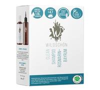 WILDSCHÖN Champú orgánico concentrado romero + bayrum - Champú natural para cabello fino y fino - 150 ml (da 1,5 l) - vegano, sin silicona, sin parabenos, plástico reducido - con botella aplicadora