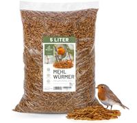 wildtier liebe Edel - Gusanos secos de la harina, 5 L, gusanos de la harina secos para pájaros y erizos, gusanos de la harina secos, comida para pájaros, alimento para insectos para pájaros de jardín