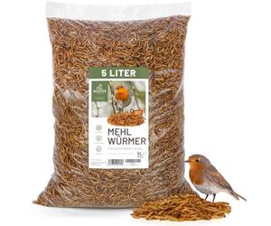 wildtier liebe Edel - Gusanos secos de la harina, 5 L, gusanos de la harina secos para pájaros y erizos, gusanos de la harina secos, comida para pájaros, alimento para insectos para pájaros de jardín