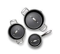 Wilfa EGO Produre Pro Juego de ollas y cazo de 3 piezas - Para todo tipo de cocinas, 1,5 l/3,5 l/5 l, recubrimiento antiadherente cerámico, plateado