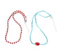 Wilgure Gargantilla de longitud ajustable hecha a mano, collar de perlas de color rojo y azul, accesorios elegantes para el cuello, accesorios para mujeres, uso diario, collar retro para mujer