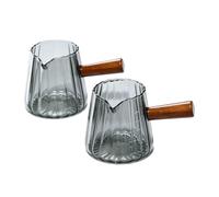 Wilgure Juego de jarra compacta de vidrio, mango de madera SOOT | Vasos de borosilicato de 180 ml, 2 piezas, con escala marcada, preparación de espresso en el mostrador, tareas
