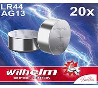 Wilhelm AG13/147/LR44/SR44W/357/LR1154/V13GA - Pilas alcalinas (20 Unidades)