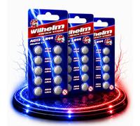 Wilhelm AG13/147/LR44/SR44W/357/LR1154/V13GA - Pilas alcalinas (30 unidades)