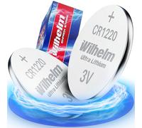 Wilhelm CR1220 Pilas de botón de litio 3V 40mAh, ø12x2,0 mm - 2 unidades | Diseñada para -20 hasta +60 °C; baja autodescarga permite una resistencia en almacenamiento de hasta cinco años