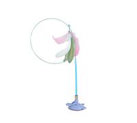 Wilitto Colorido juguete para gatos en forma de pluma, mango cómodo, juego interactivo de plumas esponjosas con base de ventosa desmontable, palo divertido para azul