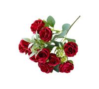 Wilitto Flores artificiales para decoración de todo tipo de clima, ramas de rosas con tallo, realistas, reutilizables, para boda, fiesta, ramo de novia, arreglo floral para interiores, color rojo