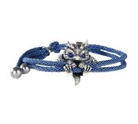Wilitto Linda Pulsera de Dragón Plata,Pulsera Plata Ajustable Joyería Animal,Pulsera Amuleto la Suerte con Cuentas Creativa,Pulsera Moda Accesorio Muñeca Hip-Hop Brazalete Azul