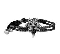 Wilitto Linda Pulsera de Dragón Plata,Pulsera Plata Ajustable Joyería Animal,Pulsera Amuleto la Suerte con Cuentas Creativa,Pulsera Moda Accesorio Muñeca Hip-Hop Brazalete Negro