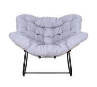 Wilitto Mecedora de patio para exteriores, mecedora Papasan de metal, cómoda silla de lectura con cojín de gran tamaño, silla reclinable de huevo, cómoda silla mecedora para patio, porche, color gris