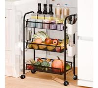 Wilitto Soporte delgado con ruedas para cesta de frutas y verduras con cestas escurridoras desmontables con 6 ganchos y 2 estantes laterales, estante de frutas, organizador de estantes para cocina y