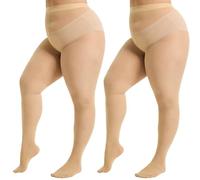 WiliW 2 pares de medias para mujer, 40 denier, talla grande, color negro, ajustadas, medias de control para mujer con dedos reforzados, color carne, 3XL-4XL Grande