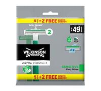 Wilkinson Sword Extra 2 Sensitive - Pack de 5 + 2 Maquinillas de Afeitar Desechables - Banda lubricante con Vitamina E para evitar la irritación de la piel - Protección Afeitado Total