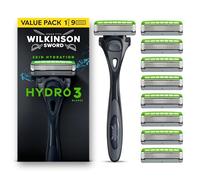 Wilkinson Sword Hydro 3 Cuchillas de afeitar para hombre, paquete de ventaja, doble lubricación, cuchillas recubiertas de carbono, portacuchillas con 9 cuchillas de recarga