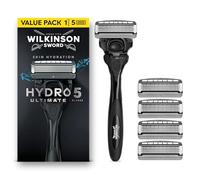Wilkinson Sword Hydro 5 Ultimate Maquinillas para hombre, Pack ahorro, ácido hialurónico, cuchillas con revestimiento de carbono, mango de maquinilla con 5 recambios de cuchilla