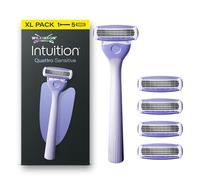 Wilkinson Sword Intuition Quattro - Maquinillas de afeitar para piel sensible para mujer, paquete de inicio, mango de afeitar para mujer más 5 recambios de cuchillas