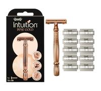 Wilkinson Sword Intuition Rose Gold - Maquinilla de Afeitar de Seguridad para Mujer, Mango Metálico sin Plástico, Apertura de Mariposa, Incluye 10 Hojas de Repuesto, Afeitado Suave y Preciso