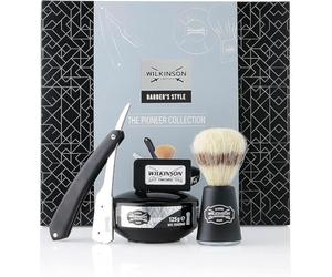 Wilkinson Sword Kit de Afeitado Clásico Manual - Set Regalo para Hombres. Incluye: Navaja de Afeitar Clásica + 5 Cuchillas de Doble Hoja + Brocha de Afeitar + Jabón de Afeitado