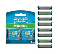 Wilkinson Sword Protector 3, 8 Recambios de Cuchillas de Afeitar de 3 Hojas con Banda Lubricante de Aloe Vera