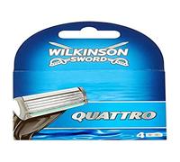 Wilkinson Sword Quattro - Cargador de Recambio de Cuchillas de Afeitar para Hombre de 4 Hojas , Banda Lubricante con Aloe Vera , 4 Unidades