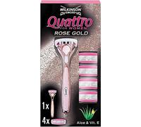 Wilkinson Sword Quattro for Women - Maquinilla Depilatoria de Mujer con 4 Recambios de Cuchillas de 4 Hojas con Banda de Vitamina E y Aloe Vera