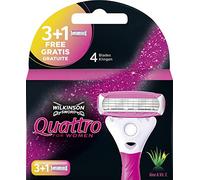 Wilkinson Sword Quattro - Recâmbios para Maquina de Afeitar para Mujer, 3 + 1 Hojas Rosa, 4 Unidades
