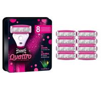 Wilkinson Sword Quattro For Women - Pack de 8 Recambios de Cuchillas de 4 Hojas con Bandas Lubricantes de Aloe Vera y Vitamina E Válidos para Maquinilla Quattro for Women