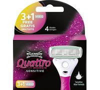 Wilkinson Sword Quattro For Women Sensitive - 3 + 1 Recambios de Cuchillas de 4 Hojas para Afeitado de Mujer, Depilación Femenina de Pieles Sensibles