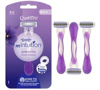 Wilkinson Sword Quattro My Intuition Smooth Violet Blooms - Maquinillas Desechables Depilatorias Femeninas de 4 Hojas Hidratantes - Afeitadoras de Depilación para Mujer Piel Sensible, 3 Unidades