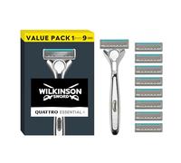 Wilkinson Sword Quattro Titanium Sensitive - Maquinilla de Afeitar de 4 Hojas para Piel Sensible + 9 Recambios de Cuchillas de Titanio, Banda Lubricante con Aloe Vera y Jojoba