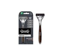 Wilkinson Sword Quattro Vintage Edition - Maquinilla De Afeitar De 4 Hojas De Titanio + Hoja De Precisión Extra Con 4 Recambios De Cuchillas Con Banda Lubricante Protectora, Marrón