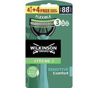 Wilkinson Sword Xtreme 3 Sensitive - Maquinillas de Afeitar Desechables con 3 Hojas Flexibles y Banda Lubricante de Aloe Vera y Vitamina E, Pack Promocional 4 + 4 Unidades