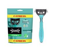 Wilkinson Sword Xtreme 3 Sensitive - Pack de 8 + 8 Maquinillas Desechables Con Una Banda Lubricante De Vitamina E y Aloe Vera - Optimas Para el Cuidado y Suavidad Facial