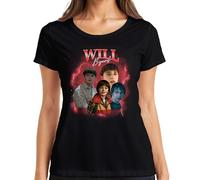 Will Byers Stranger Fan Regalo Retro Vintage Serie 90s Bootleg Mujer Camiseta, Negro , L