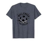 Will Cheer for Soccer: Balón Deportivo Animado para fanáticos, mamá del fútbol Camiseta, Hombre, Azul Jaspeado, S
