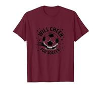 Will Cheer for Soccer: Balón Deportivo Animado para fanáticos, mamá del fútbol Camiseta, Hombre, Granate, S