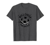 Will Cheer for Soccer: Balón Deportivo Animado para fanáticos, mamá del fútbol Camiseta, Hombre, Jaspeado Oscuro, S