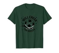 Will Cheer for Soccer: Balón Deportivo Animado para fanáticos, mamá del fútbol Camiseta, Hombre, Verde Bosque, L