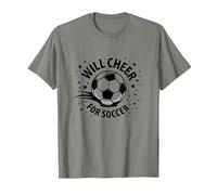 Will Cheer for Soccer: Balón Deportivo Animado para fanáticos, mamá del fútbol Camiseta, Hombre, Verde Militar Jaspeado, L
