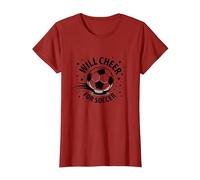 Will Cheer for Soccer: Balón Deportivo Animado para fanáticos, mamá del fútbol Camiseta, Mujer, Arándano, M
