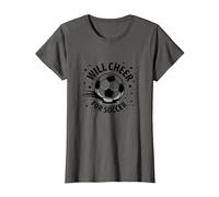 Will Cheer for Soccer: Balón Deportivo Animado para fanáticos, mamá del fútbol Camiseta, Mujer, Asfalto, M