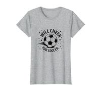 Will Cheer for Soccer: Balón Deportivo Animado para fanáticos, mamá del fútbol Camiseta, Mujer, Gris Jaspeado, XL
