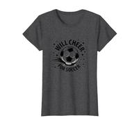 Will Cheer for Soccer: Balón Deportivo Animado para fanáticos, mamá del fútbol Camiseta, Mujer, Jaspeado Oscuro, 3XL