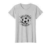 Will Cheer for Soccer: Balón Deportivo Animado para fanáticos, mamá del fútbol Camiseta, Mujer, Plata, 3XL