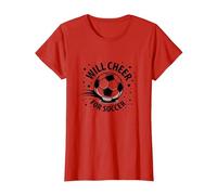 Will Cheer for Soccer: Balón Deportivo Animado para fanáticos, mamá del fútbol Camiseta, Mujer, Rojo, 3XL