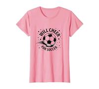 Will Cheer for Soccer: Balón Deportivo Animado para fanáticos, mamá del fútbol Camiseta, Mujer, Rosado, XXL