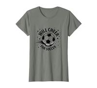 Will Cheer for Soccer: Balón Deportivo Animado para fanáticos, mamá del fútbol Camiseta, Mujer, Verde Militar Jaspeado, XS